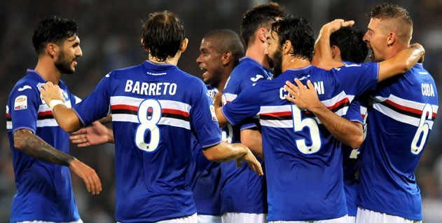 Genova, 22/08/2015<br /><br /><br /><br /> Serie A/Sampdoria-Carpi<br /><br /><br /><br /> Gol Sampdoria (4-0): esultanza Citadin Martins Eder e compagni