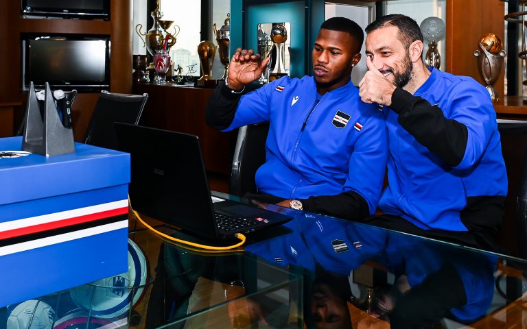 Samp robot helps Quagliarella and Balde visit hospital kids